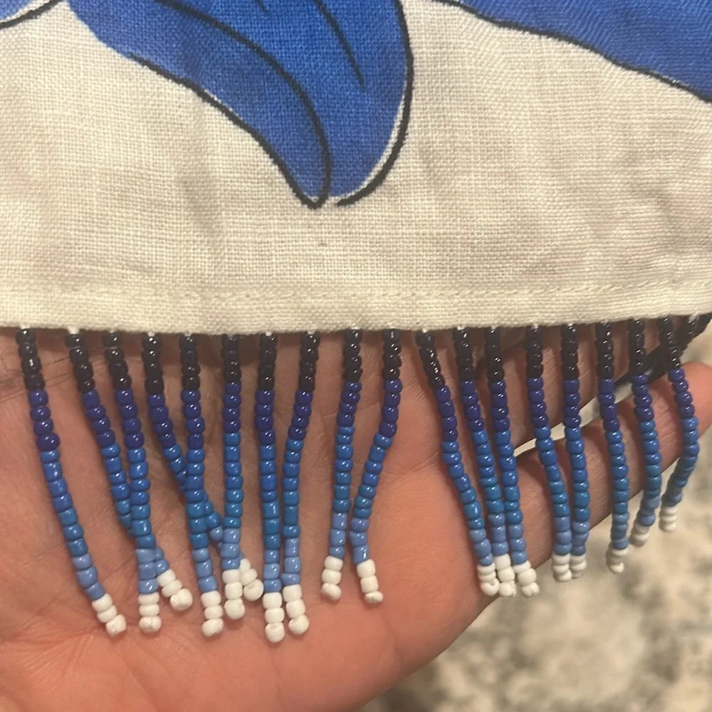 FARM Rio White Maxi Dress w/Bold Blue Floral Print Medium Like NEW! 100% Linen. - Picture 8 of 15